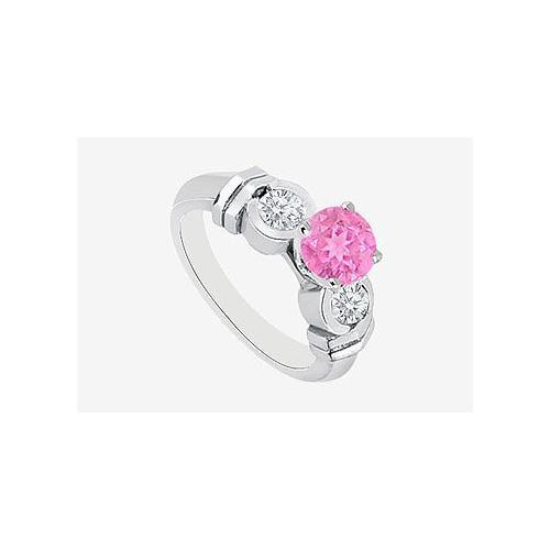 Pink Sapphire center Engagement Ring with side Diamond in 14K White Gold 0.90 Carat TGW-JewelryKorner-com