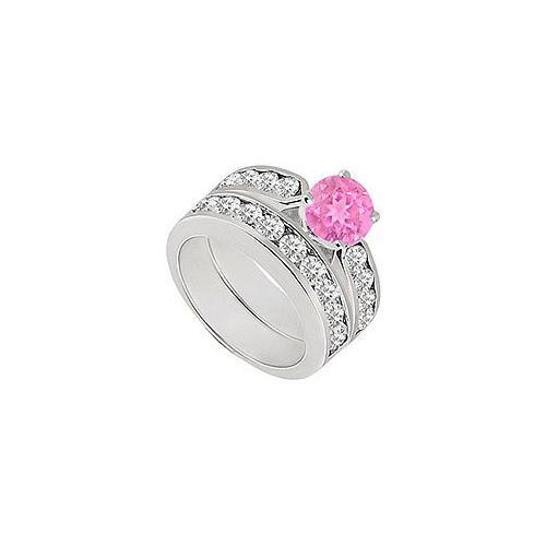 Pink Sapphire & Diamond Engagement Ring with Wedding Band Sets 14K White Gold 1.00 CT TGW-JewelryKorner-com