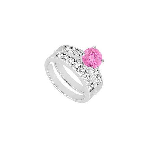 Pink Sapphire & Diamond Engagement Ring with Wedding Band Sets 14K White Gold 1.50 CT TGW-JewelryKorner-com