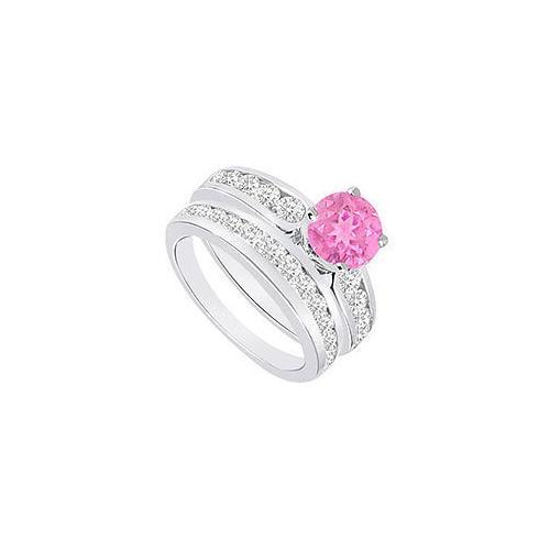 Pink Sapphire & Diamond Engagement Ring with Wedding Band Sets 14K White Gold 1.75 CT TGW-JewelryKorner-com