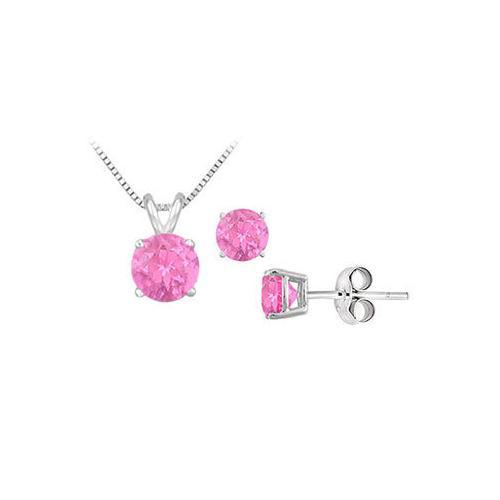 Pink Sapphire Solitaire Pendant with Earrings Set in Sterling Silver 2.00 CT TGW-JewelryKorner-com