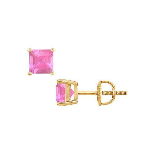 Pink Sapphire Stud Earrings : 14K Yellow Gold - 2.00 CT TGW-JewelryKorner-com