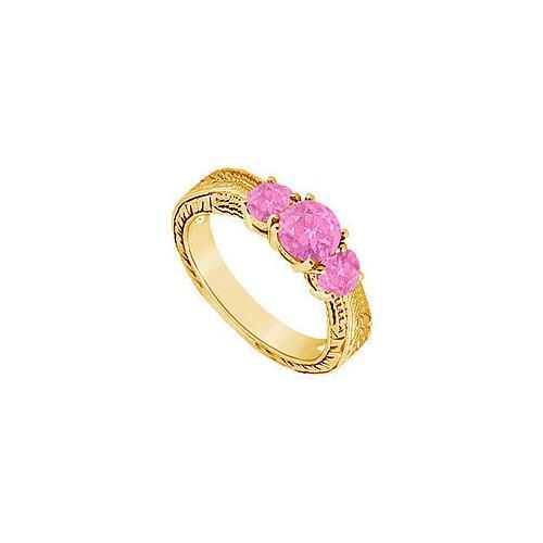 Pink Sapphire Three Stone Ring : 14K Yellow Gold - 0.50 CT TGW-JewelryKorner-com