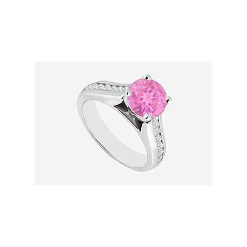 Pink Sapphire with Channel set Cubic Zirconia Engagement Ring in 14K White Gold 2.60 carat TGW-JewelryKorner-com