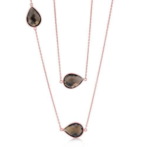 Pink Sterling Silver Long Pear Shape Smoky Quartz Necklace, size 38''-JewelryKorner-com