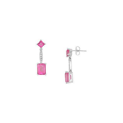 Pink Topaz and Diamond Earrings : 14K White Gold - 3.00 CT TGW-JewelryKorner-com