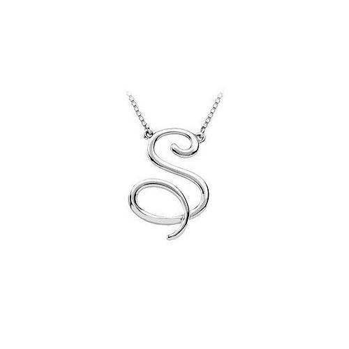 Plain Letter S Script Pendant - .925 Sterling Silver-JewelryKorner-com