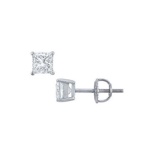 Platinum : Princess Cut Diamond Stud Earrings 0.75 CT. TW.-JewelryKorner-com