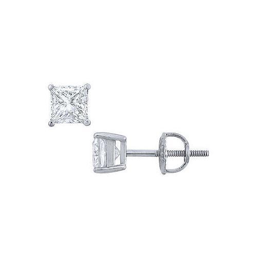 Platinum : Princess Cut Diamond Stud Earrings 1.00 CT. TW.-JewelryKorner-com