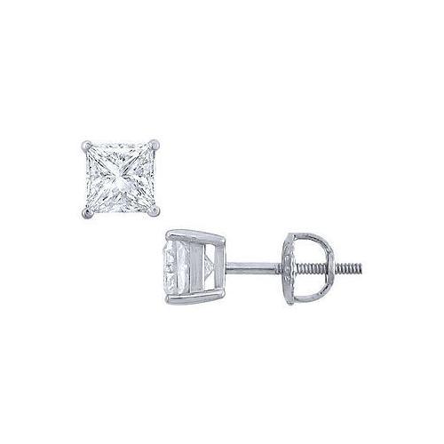 Platinum : Princess Cut Diamond Stud Earrings 1.50 CT. TW.-JewelryKorner-com
