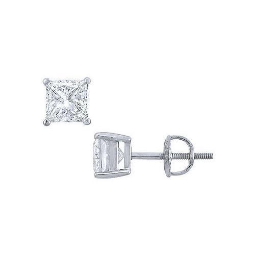 Platinum : Princess Cut Diamond Stud Earrings 2.00 CT. TW.-JewelryKorner-com