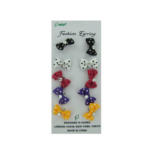 Polka dot bow fashion earrings 5 pair ( Case of 24 )-JewelryKorner-com