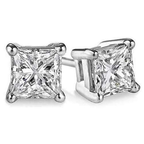 Princess Cut CZ in Sterling Silver Stud Earrings-JewelryKorner-com