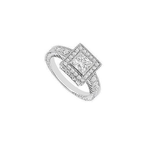 Princess Cut Diamond Halo Engagement Ring 14K White Gold 0.75 CT TDW-JewelryKorner-com