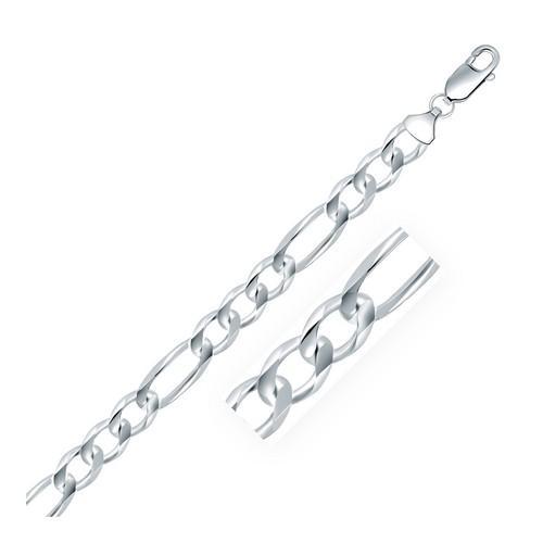 Rhodium Plated 8.8mm Sterling Silver Figaro Style Chain, size 20''-JewelryKorner-com