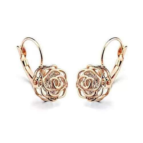 ROSE IS A ROSE 18kt Rose Crystal Earrings In White Yellow And Rose Gold Plating-JewelryKorner-com