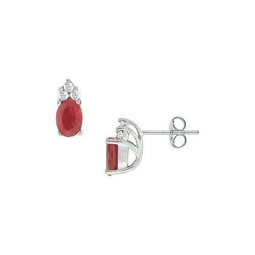 Ruby and Diamond Earrings : 14K White Gold - 1.00 CT TGW-JewelryKorner-com