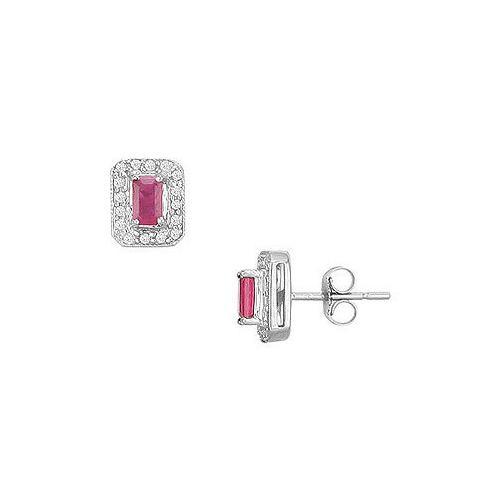 Ruby and Diamond Earrings : 14K White Gold - 1.00 CT TGW-JewelryKorner-com