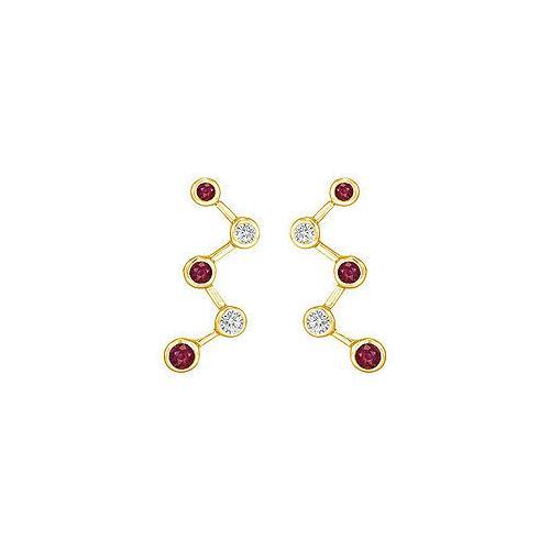 Ruby and Diamond Earrings : 14K Yellow Gold - 1.00 CT TGW-JewelryKorner-com