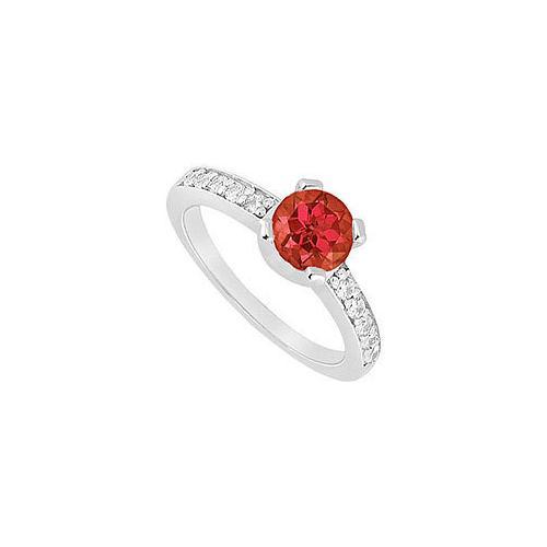 Ruby and Diamond Engagement Ring : 14K White Gold - 0.66 CT TGW-JewelryKorner-com