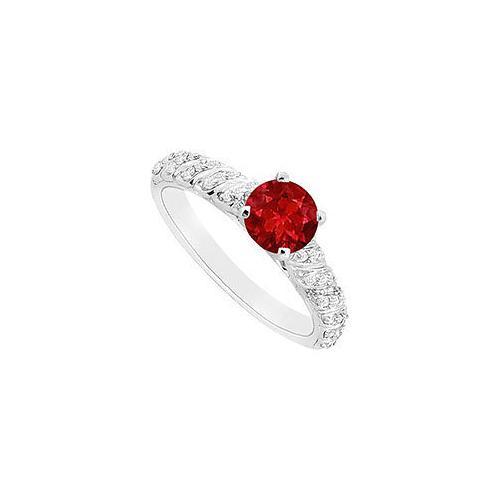 Ruby and Diamond Engagement Ring : 14K White Gold - 0.75 CT TGW-JewelryKorner-com