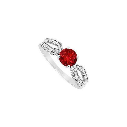 Ruby and Diamond Engagement Ring : 14K White Gold - 0.75 CT TGW-JewelryKorner-com