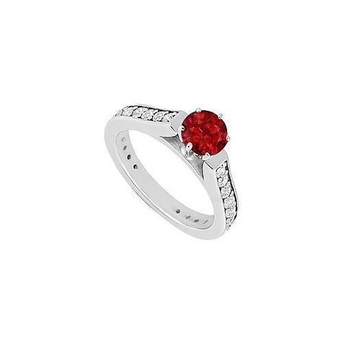 Ruby and Diamond Engagement Ring : 14K White Gold 1.00 CT TGW-JewelryKorner-com