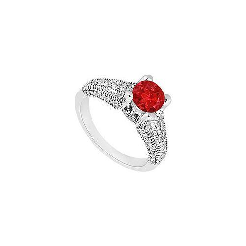 Ruby and Diamond Engagement Ring : 14K White Gold - 1.00 CT TGW-JewelryKorner-com