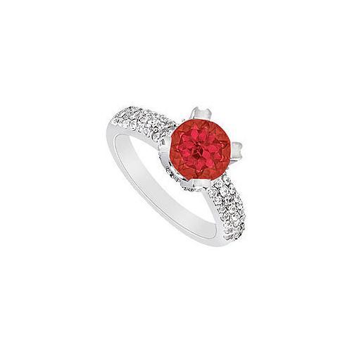 Ruby and Diamond Engagement Ring : 14K White Gold - 1.00 CT TGW-JewelryKorner-com