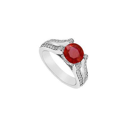 Ruby and Diamond Engagement Ring : 14K White Gold - 1.00 CT TGW-JewelryKorner-com