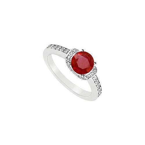 Ruby and Diamond Engagement Ring : 14K White Gold - 1.25 CT TGW-JewelryKorner-com
