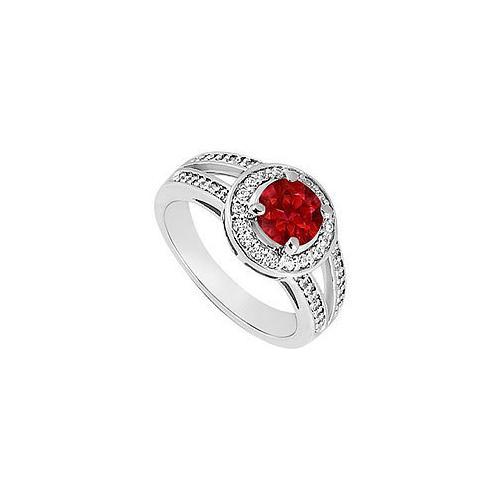 Ruby and Diamond Engagement Ring : 14K White Gold 1.50 CT TGW-JewelryKorner-com