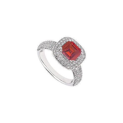 Ruby and Diamond Engagement Ring : 14K White Gold - 1.50 CT TGW-JewelryKorner-com