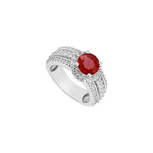 Ruby and Diamond Engagement Ring : 14K White Gold - 1.50 CT TGW-JewelryKorner-com