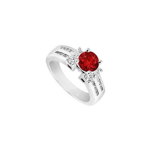 Ruby and Diamond Engagement Ring : 14K White Gold - 1.75 CT TGW-JewelryKorner-com