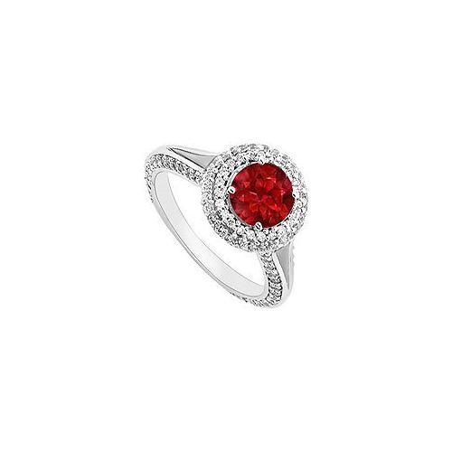 Ruby and Diamond Engagement Ring : 14K White Gold 2.00 CT TGW-JewelryKorner-com
