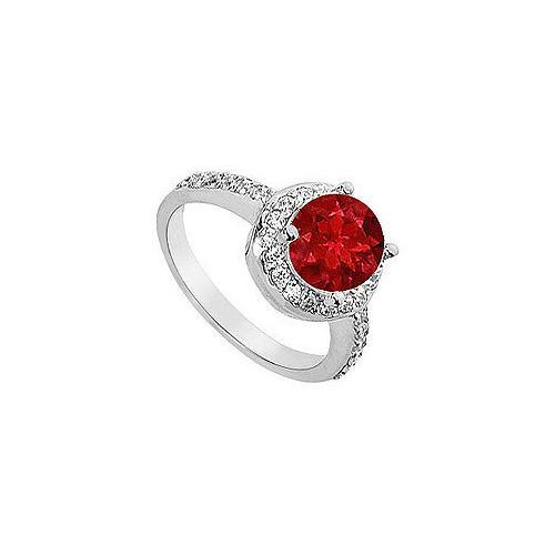 Ruby and Diamond Engagement Ring : 14K White Gold - 2.50 CT TGW-JewelryKorner-com