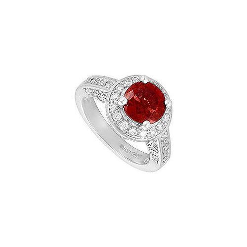 Ruby and Diamond Engagement Ring : 14K White Gold - 4.00 CT TGW-JewelryKorner-com