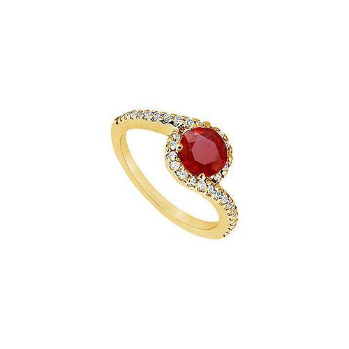 Ruby and Diamond Engagement Ring : 14K Yellow Gold - 0.75 CT TGW-JewelryKorner-com