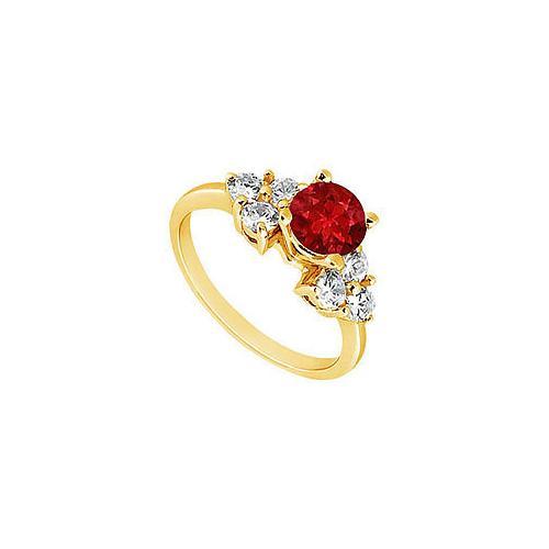 Ruby and Diamond Engagement Ring : 14K Yellow Gold - 0.75 CT TGW-JewelryKorner-com