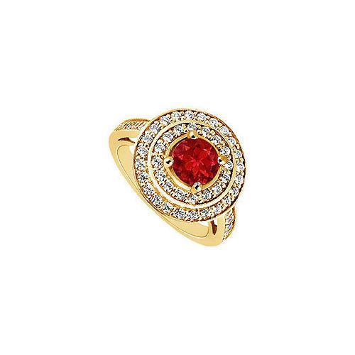 Ruby and Diamond Engagement Ring : 14K Yellow Gold - 1.00 CT TGW-JewelryKorner-com