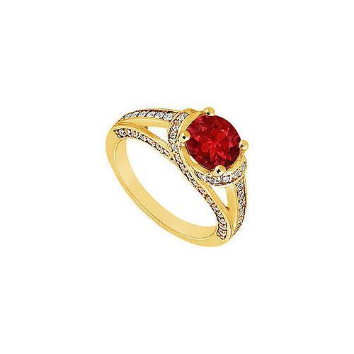 Ruby and Diamond Engagement Ring : 14K Yellow Gold - 1.00 CT TGW-JewelryKorner-com