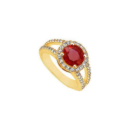 Ruby and Diamond Engagement Ring : 14K Yellow Gold - 1.25 CT TGW-JewelryKorner-com