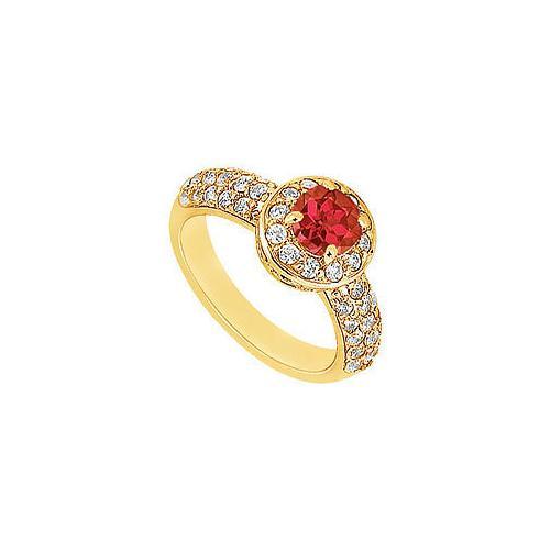 Ruby and Diamond Engagement Ring : 14K Yellow Gold - 1.25 CT TGW-JewelryKorner-com