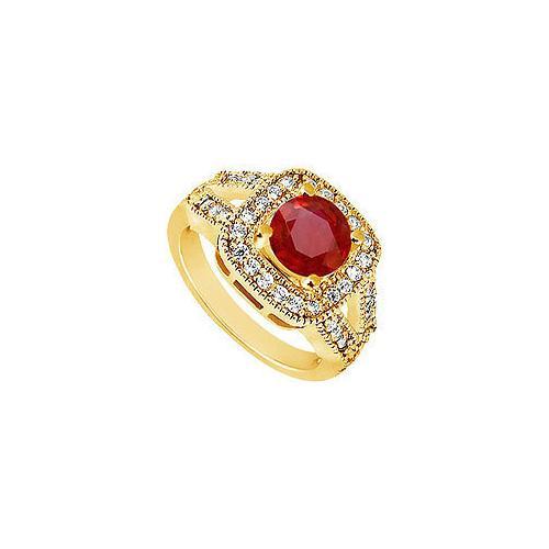 Ruby and Diamond Engagement Ring : 14K Yellow Gold - 1.50 CT TGW-JewelryKorner-com