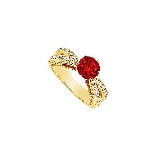 Ruby and Diamond Engagement Ring : 14K Yellow Gold - 1.50 CT TGW-JewelryKorner-com