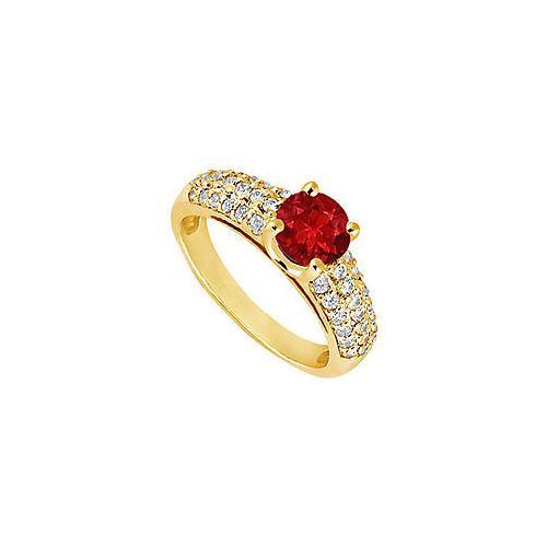 Ruby and Diamond Engagement Ring : 14K Yellow Gold - 1.50 TGW-JewelryKorner-com
