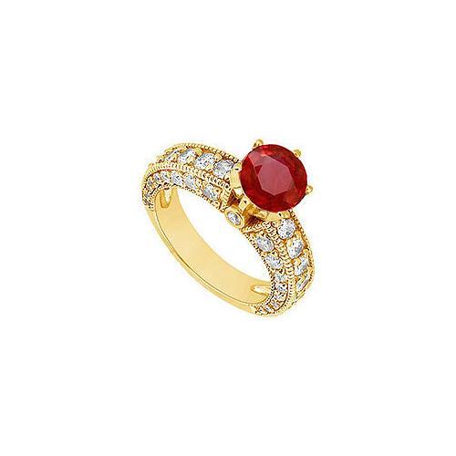 Ruby and Diamond Engagement Ring : 14K Yellow Gold - 2.00 CT TGW-JewelryKorner-com