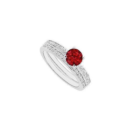 Ruby and Diamond Engagement Ring with Wedding Band Set : 14K White Gold - 0.60 CT TGW-JewelryKorner-com