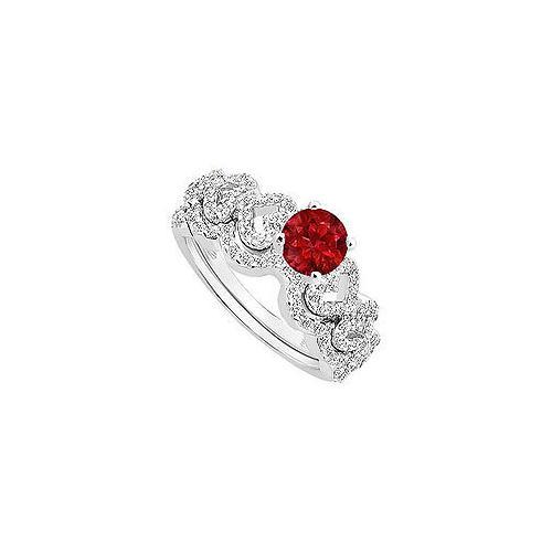 Ruby and Diamond Engagement Ring with Wedding Band Set : 14K White Gold - 0.75 CT TGW-JewelryKorner-com